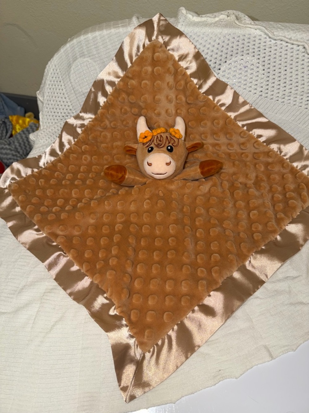 Brown Plush Cow Security Blanket for Kids - Soft Lovey